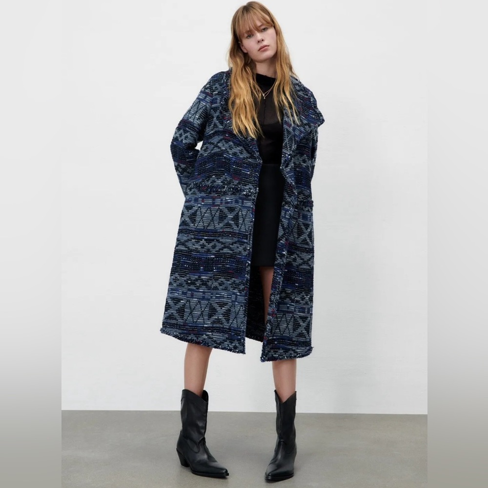 ZARA RELAXED OVERSIZED JACQUARD COAT JACKET LIMITED EDITION | NWT | SIZE XS